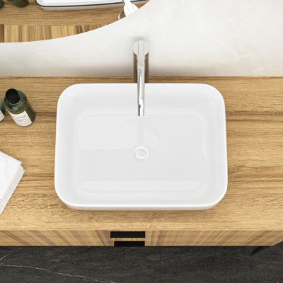 Modern 20X15 Inch Rectangular Ceramic Vessel Bathroom Sink In White - Stain , Countertop Installation, Elegant For Multiple Spaces Various Environments