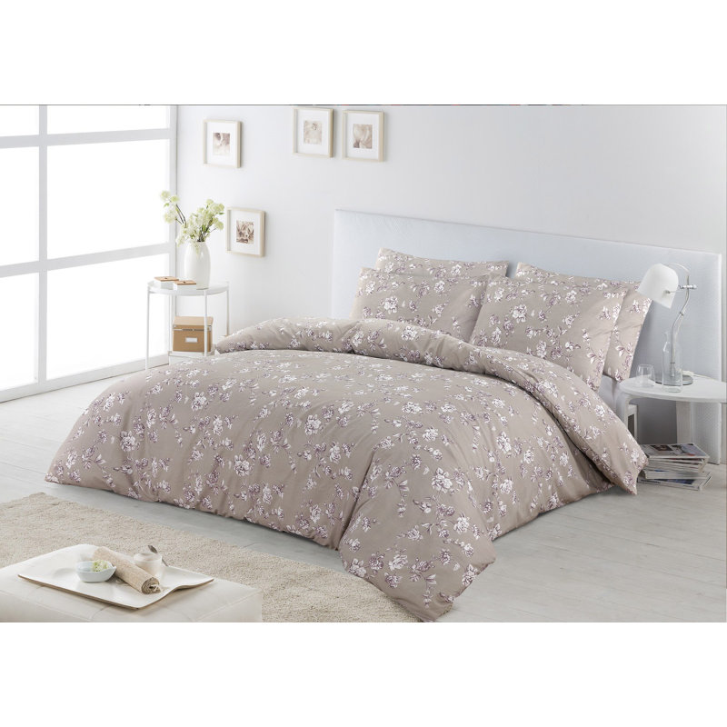 Garnes Floral Duvet Cover Set with Pillowcases, Double Duvet Cover + 2 Standard Pillowcases, Beige