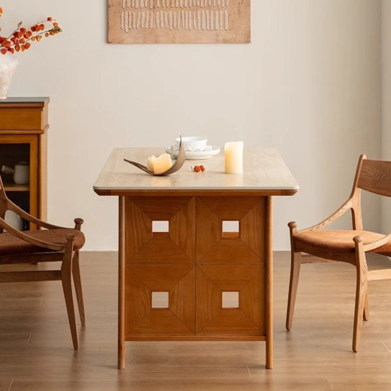 Une plaque de roche rétro avec une table à manger en bois massif, Brun, H 29,52 po x L 62,99 po x l 31,49 po