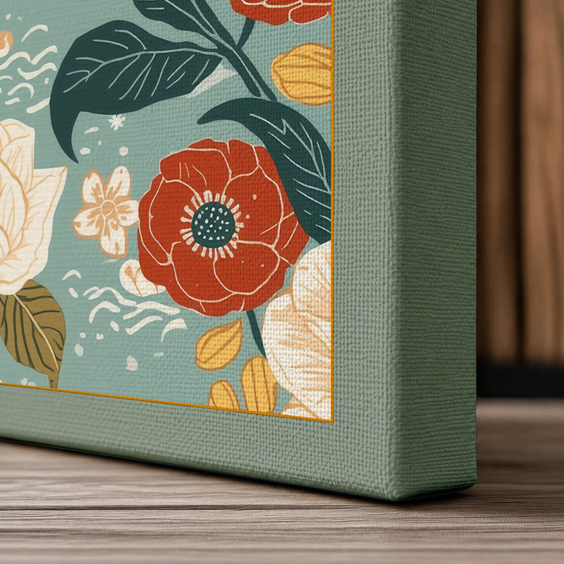 Garden Pattern Botanical - Wrapped Canvas, 24x16 - 61.0 x 40.6 cm, Sage Border
