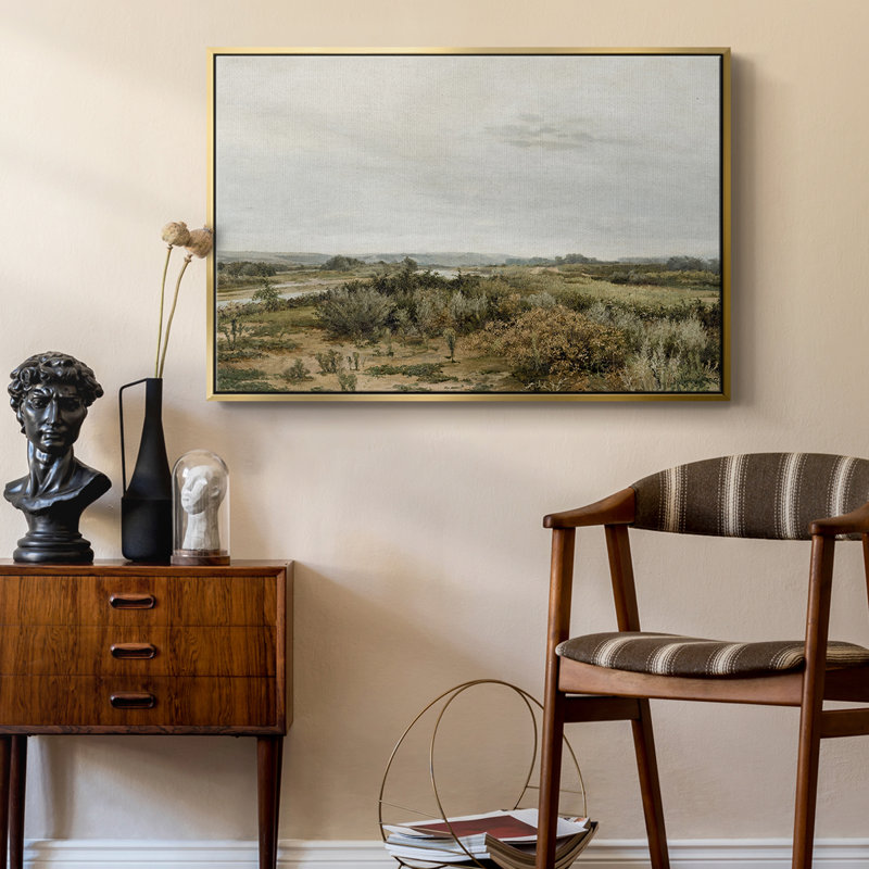 Paysage rétro - CMXL, Toile avec cadre flottant or, H 27 po x l 41 po x P 2 po