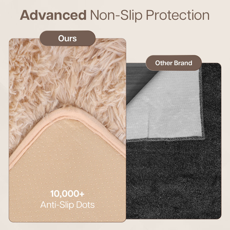 Aspire Homeware Beige Shaggy Area Rug Soft Modern Indoor Carpet, Rectangle 120cm Width X 170cm Length