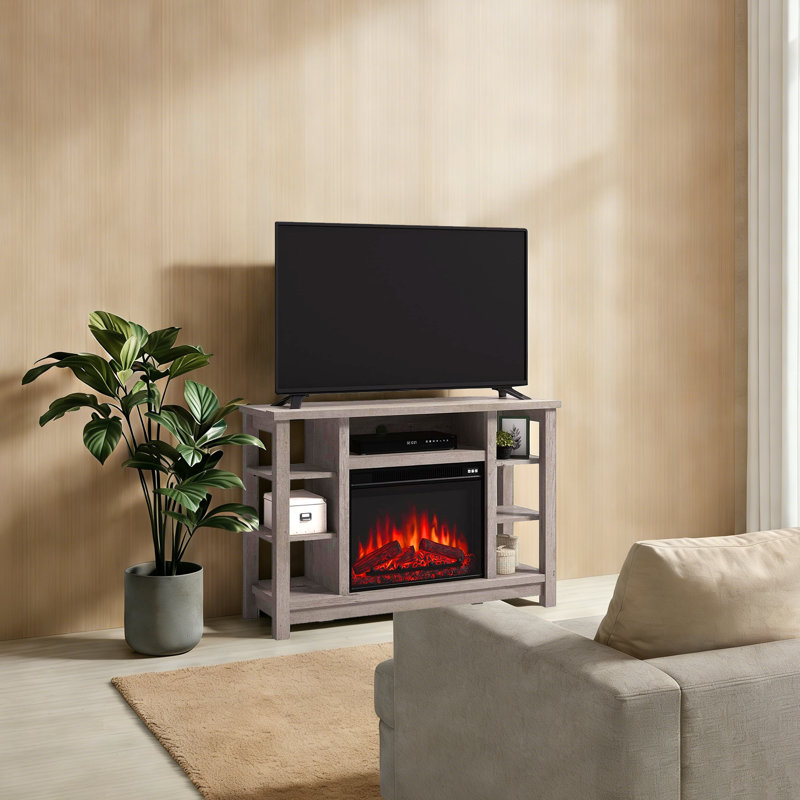 Multifunctional TV Stand with Electric Fireplace for Up to 49" TVs, Mystic Oak Finish with Storage Shelves