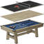 Table de billard multifonction 3 en 1 de 2,13 m (7 pieds) avec plateau-repas et table de ping-pong, accessoires de jeu inclus, fini gris rustique, tapis bleu-136321300