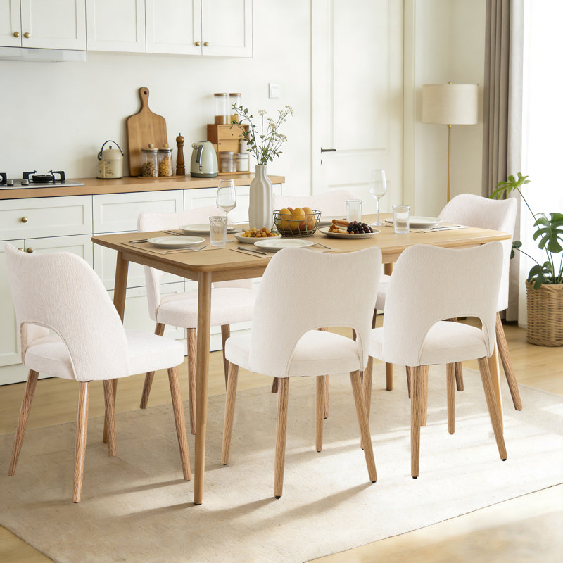 Modern Farmhouse Upholstered Dining Chairs with Butterfly Back (Set of 6, BEIGE), Beige