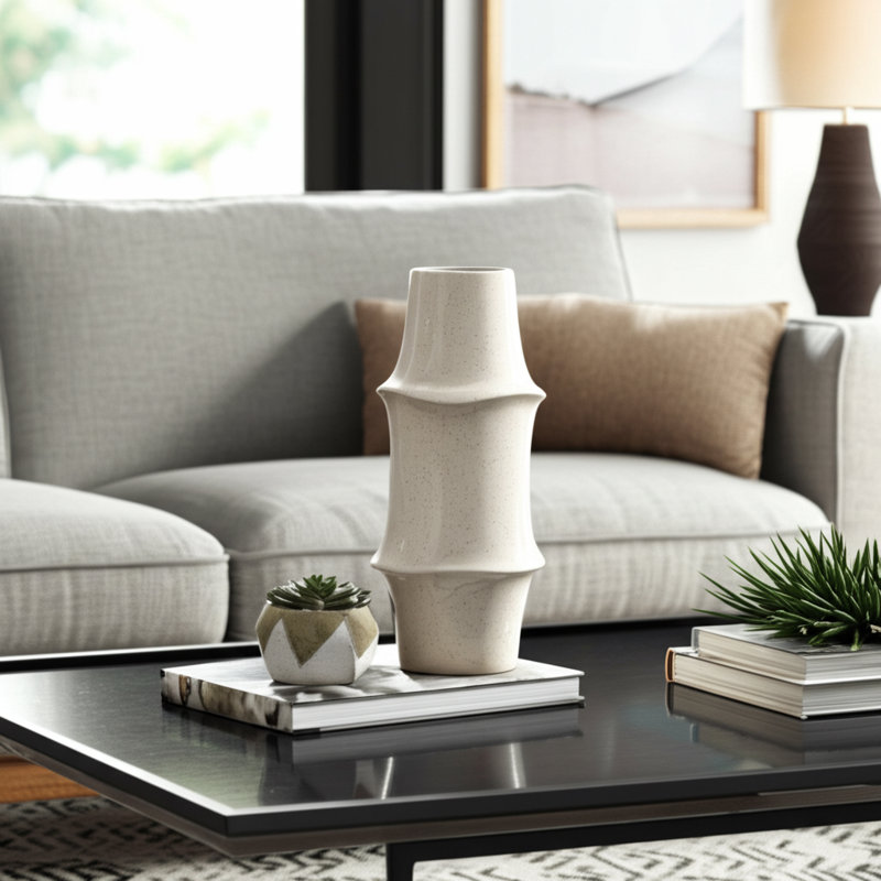 Modern Ceramic Decorative Flower Vase For Home Decor, Cream Table Vase With Unique Sculptural Design, Perfect For Displaying Fresh Or Faux Floral Arrangements, Cream