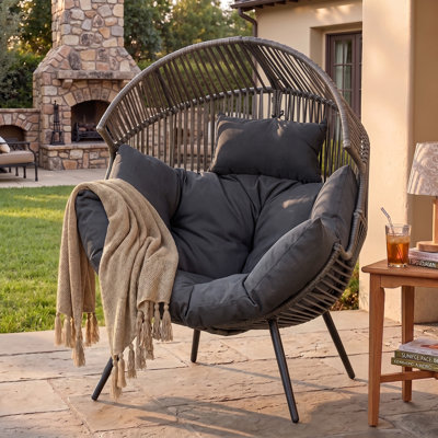 Patio Wicker Egg Chair with Cushion