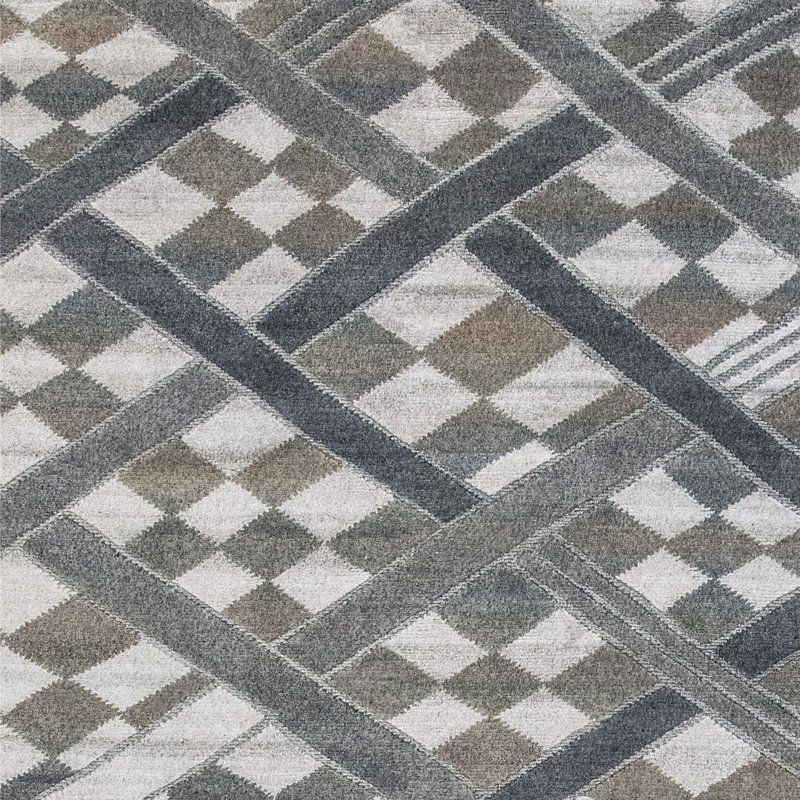 Tapis gris et multicolore de haute qualité noué à la main, Rectangle 6 pi x 9 pi