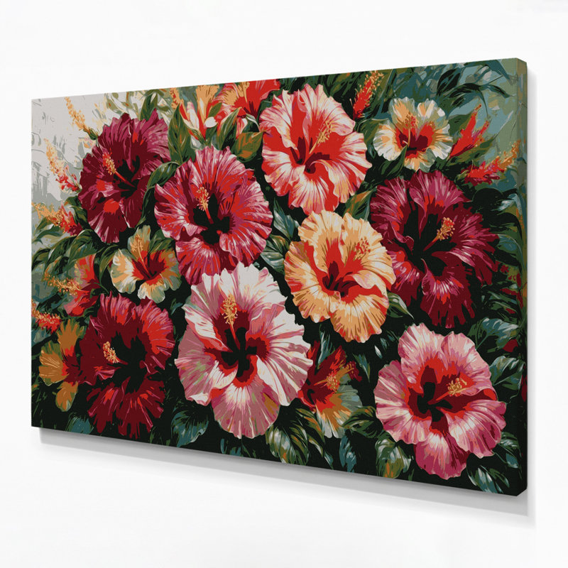 Hibiscus hawaïen, art mural sur toile brune, H 20 po x l 30 po