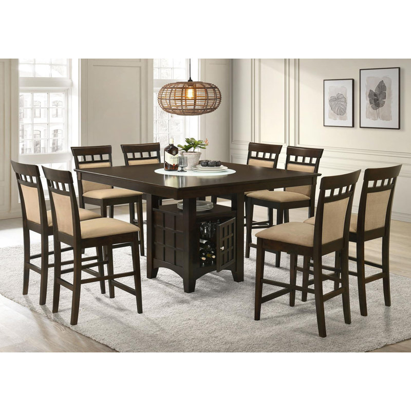 Sarwa Square Counter Height Dining Set Brown and Tan, 9