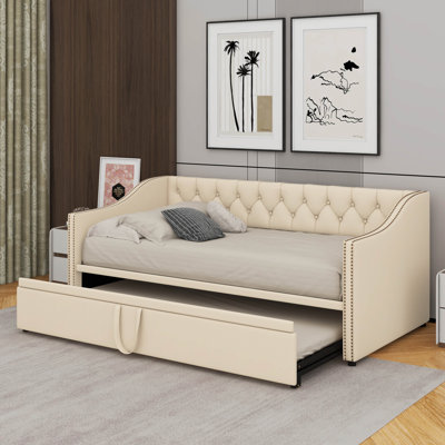 Twin Size Upholstered Daybed With Trundle
