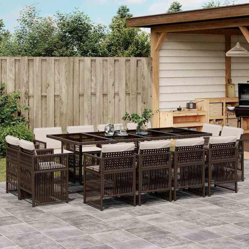 Patio Dining Set with, Cream White, Brown, 73cm H x 220cm W x 106cm D