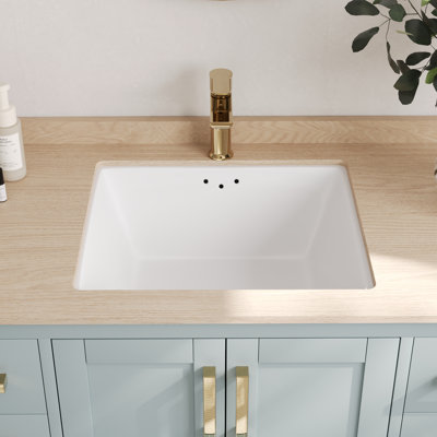 Undermount Bathroom Sink 16" X 14" Rectangular Vitreous China White Bathroom Sink with Overflow