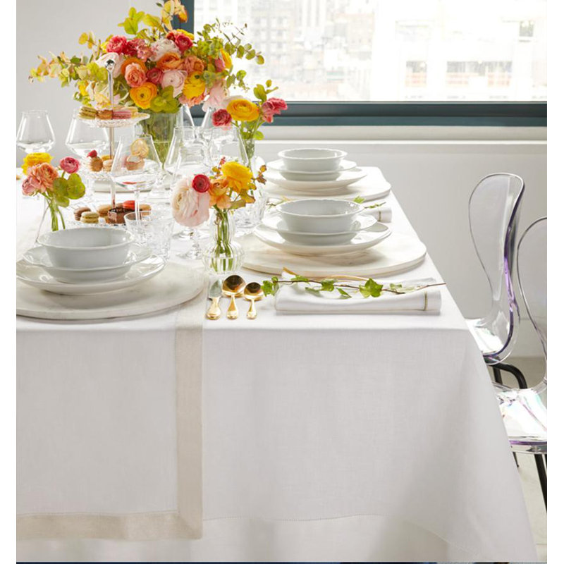 Filetto Handmade Table Runnner, 108" L x 15" W, White/Gold
