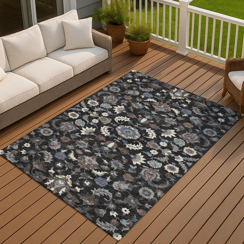 Machine Washable Indoor/Outdoor Chantille ACN2473 Global Rug, 3' x 5', Black