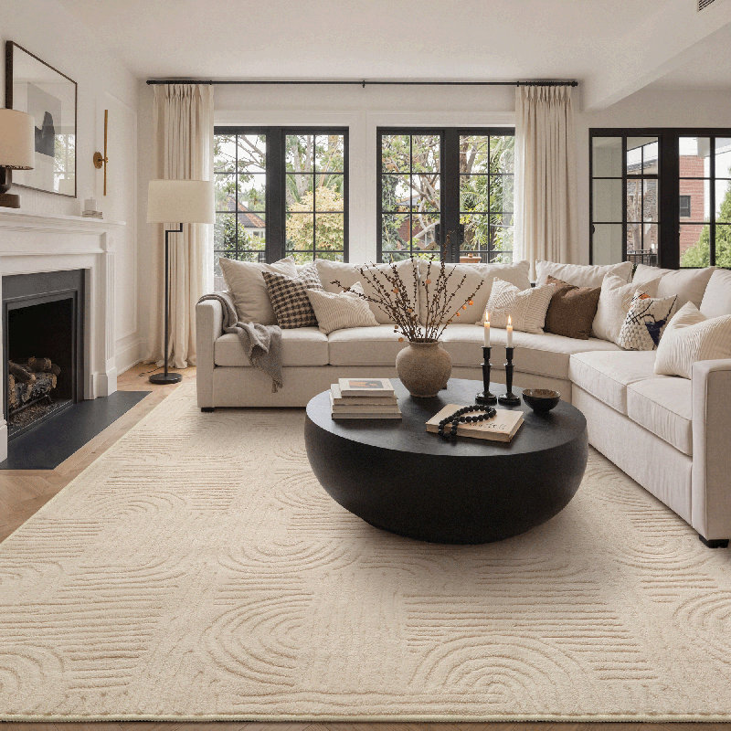 Liverpool Solid Maze High Low Pile Soft Plush Textured Washable Non-Slip Beige Indoor Area Rug, Rectangle 5' x 8'