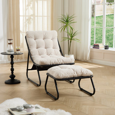 Outdoor Lounge Chair with Ottoman Recliner Chair with Puffy Cushion and Foot Stool
