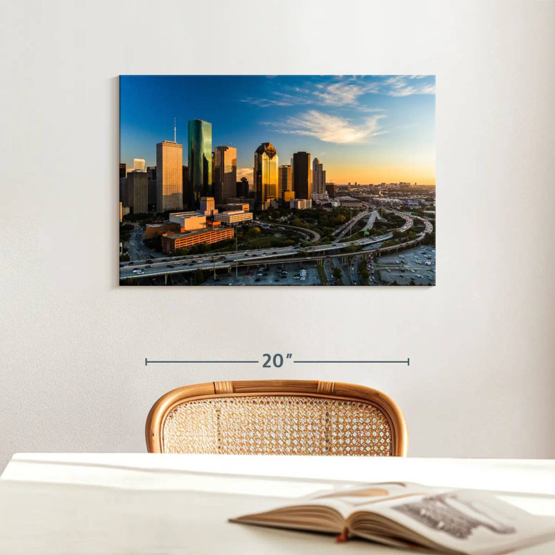 Ravi Houston Skyline au coucher du soleil, H 16 po x l 24 po