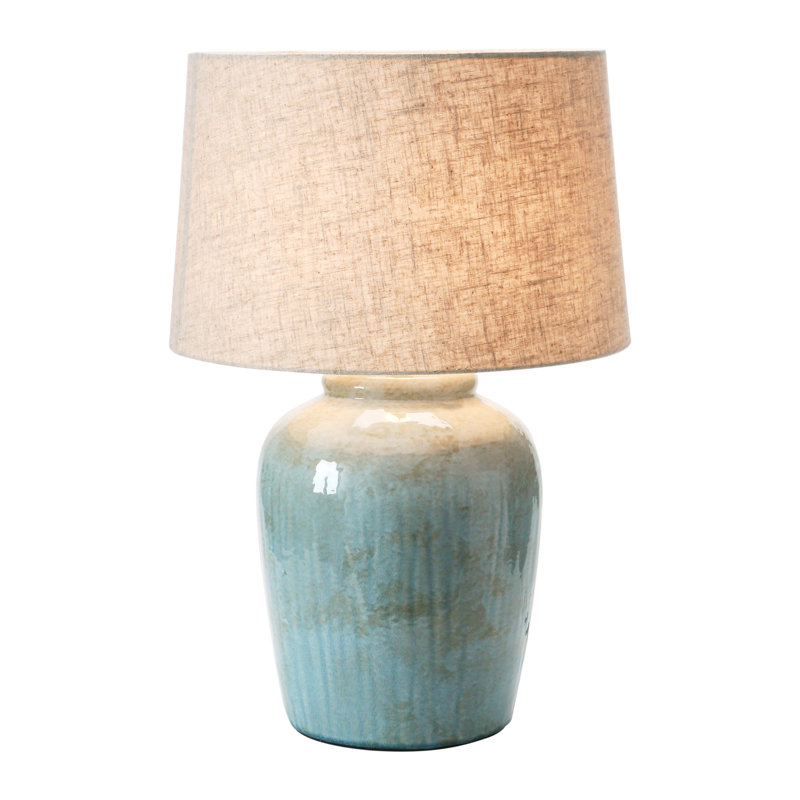 Holsworthy Stoneware Table Lamp with Linen Shade and Reactive Glaze