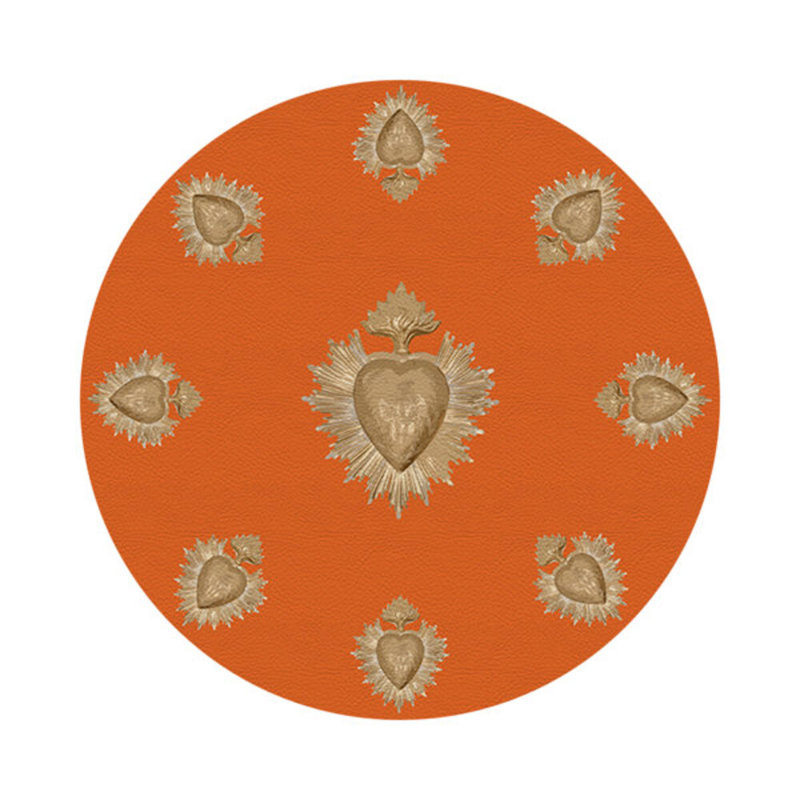 Ex vote Vegan Leather Round Pebble Placemat, Orange