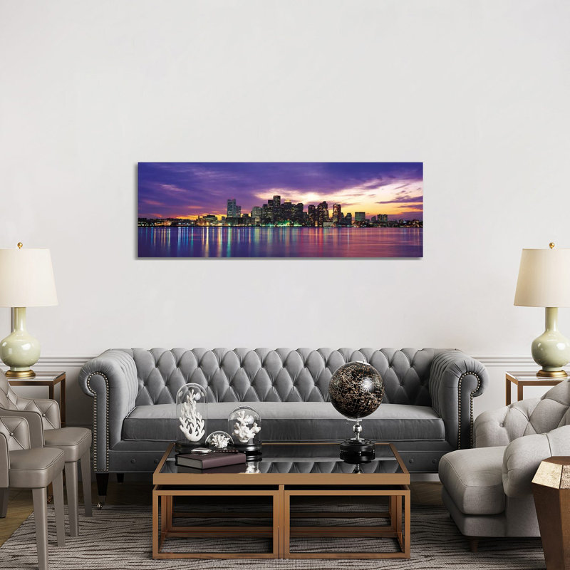 Boston Skyline Cityscape (Sunset) 1 Piece Wrapped Canvas Panoramic Wall Art, 152.4 cm H x 50.8 cm W x 1.91 cm D
