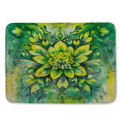 Green Floral Illustration Bath Mat