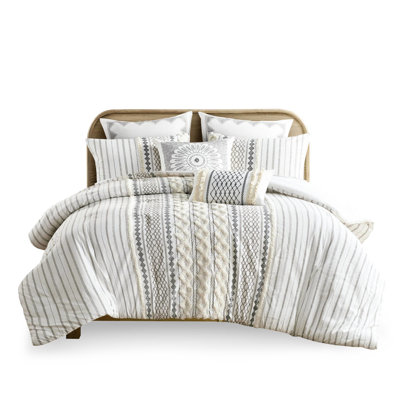 Cotton Chenille Comforter Full/queen, Filling, Printed Geometric Design, 2 Shams, Machine Washable, By Bedding In , Filled, Pattern,