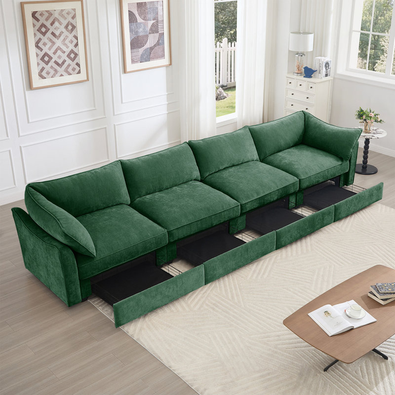 Très grand canapé pour 4 personnes avec rangement, Vert