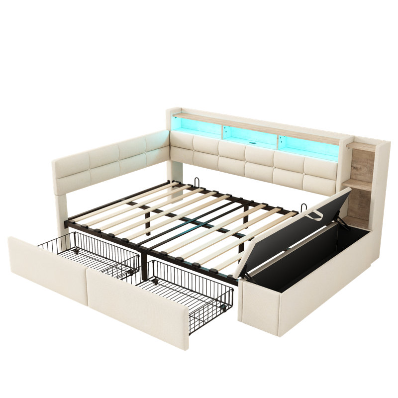 Upholstered Bed, Beige