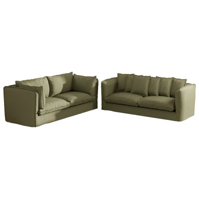 Modern 2-piece Living Room Set Washable Slipcovered Sofa With Accent Pillows