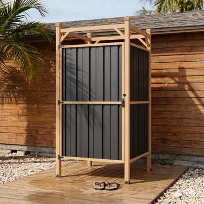 Outside Shower Enclosure Kit, Shower Stall With Hooks & Shelves, Vinyl Shower Kit For Pool Shower, Outdoor Changing Room, Beach Shower
