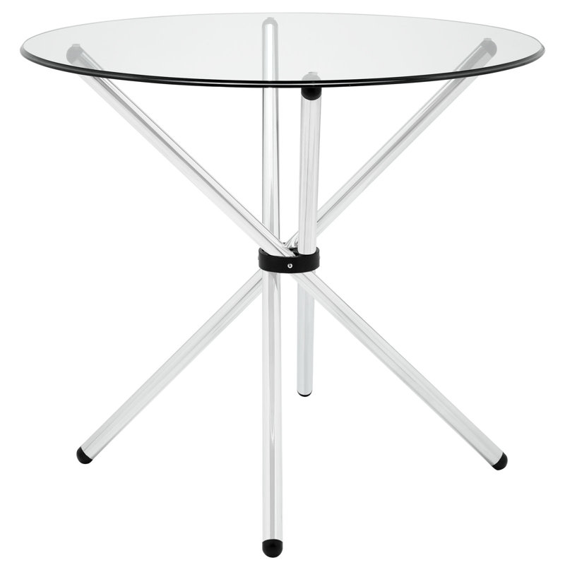 Baton Round Clear Glass Dining Table with Chrome Base