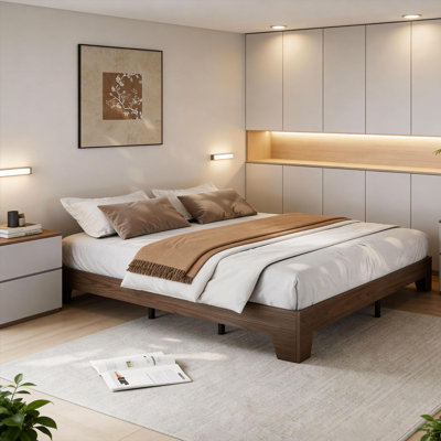 Cadre de lit plateforme, lit bohème en bois avec lattes silencieuses, sans sommier, mobilier de chambre naturel, base de lit en bois robuste, montage facile
