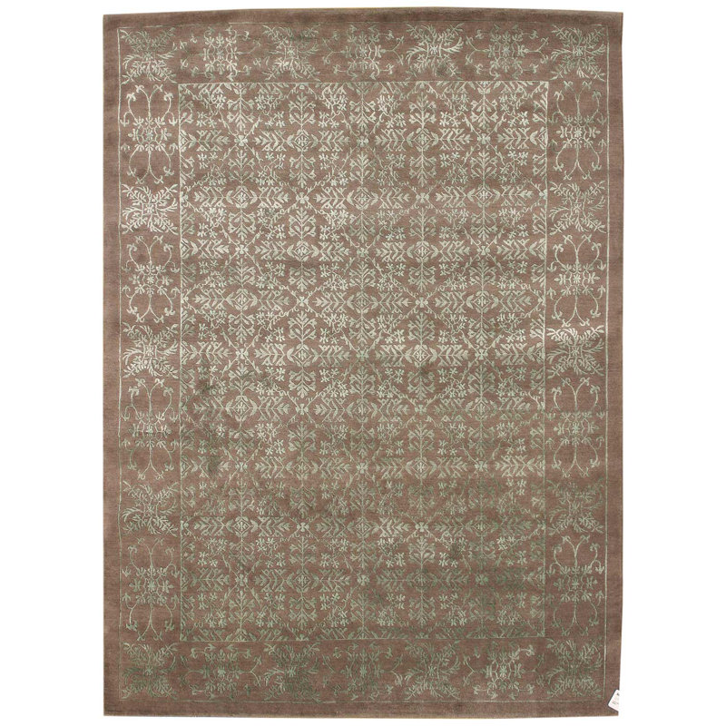 Tapis d'intérieur en laine / soie brun / moka / argent tissé à la main Venezia, Rectangle 8 pi x 9 pi 11 po