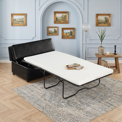 Twin Folding Ottoman Sleeper Bed with Foam and Pocket Spring Seat, Plywood Frame and Rubberwood Legs for Guest Rooms