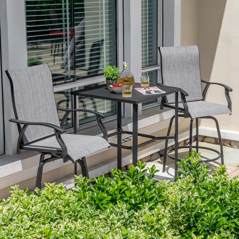 Patio 3-piece Bar Set With Umbrella Hole, Swivel PVC-coated polyester Bar Stools