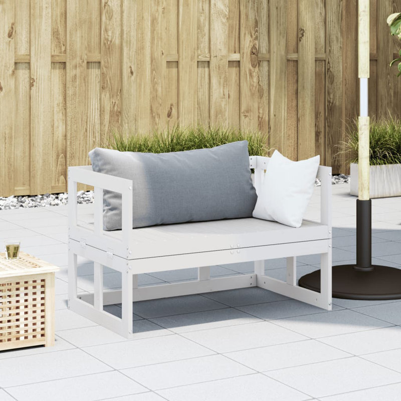 Banc de canapé de patio extensible en bois de pin massif, Blanc