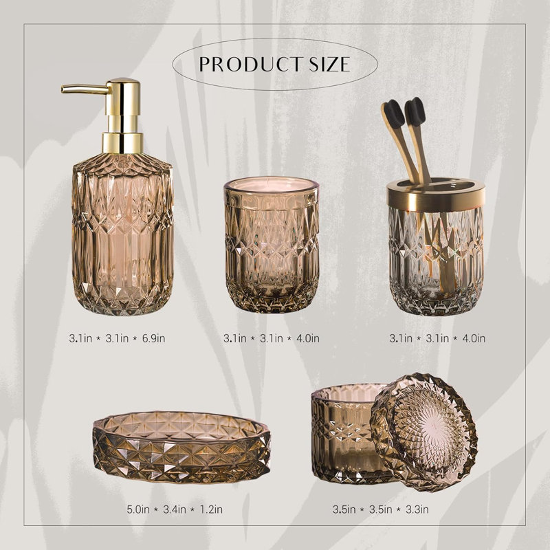 6PCS Bathroom Clear Glass Accessories Set,Brown
