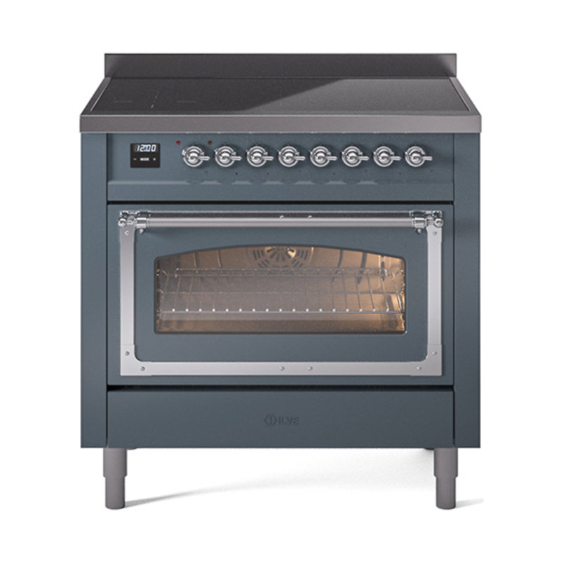 ILVE Nostalgie II Noblesse 36 po à induction, éléments à induction (porte vitrée), Gris-bleu / chrome