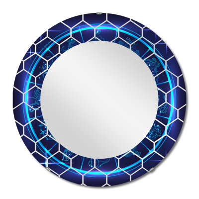 Horoscope néon bleu profond avec signes du zodiaque - miroir mural moderne