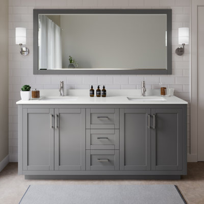 Miranda 72" Freestanding Double Bathroom Vanity with Quartz Top with 70" Mirror