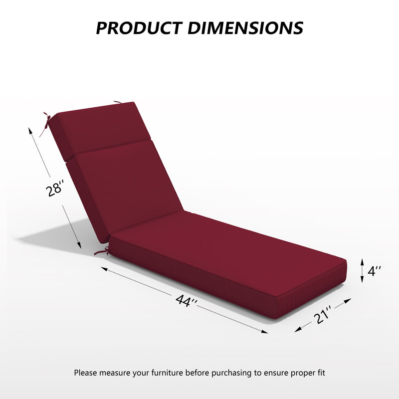 Wynee Outdoor 4'' Chaise Lounge Cushion (1 Pcs), Burgundy, 72" W x 21" D 