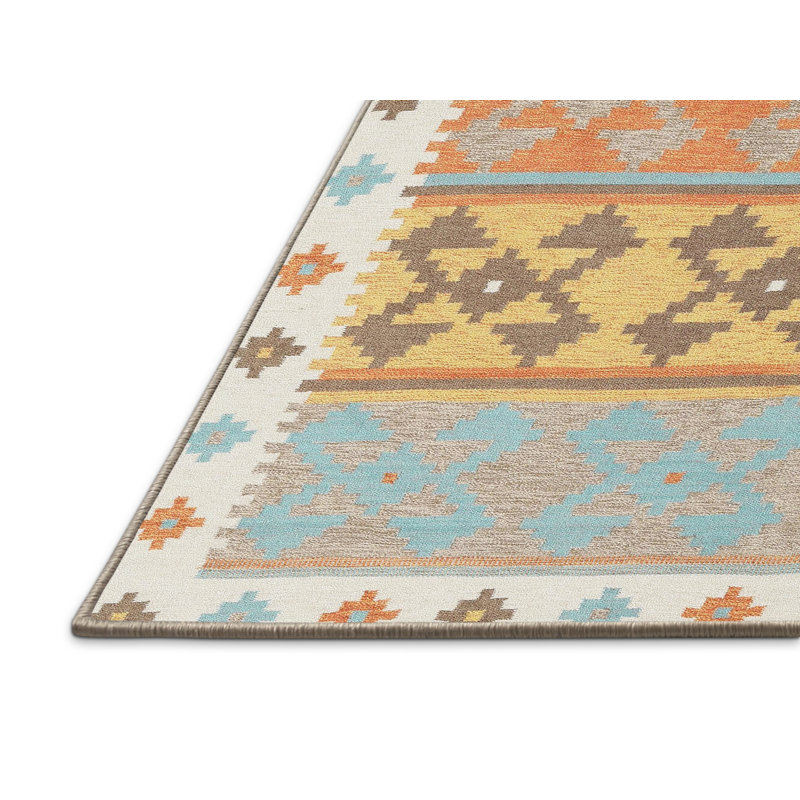 Tapis contemporain gris / jaune / rouge, Rectangle 8 pi x 10 pi