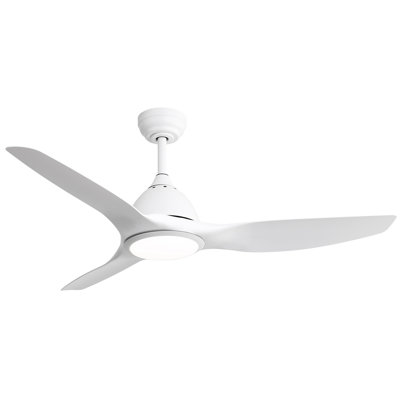 Ventilateur de plafond 52 pouces avec lumière et télécommande à 6 vitesses avec 3 pales en ABS blanc pour patio Bredoom