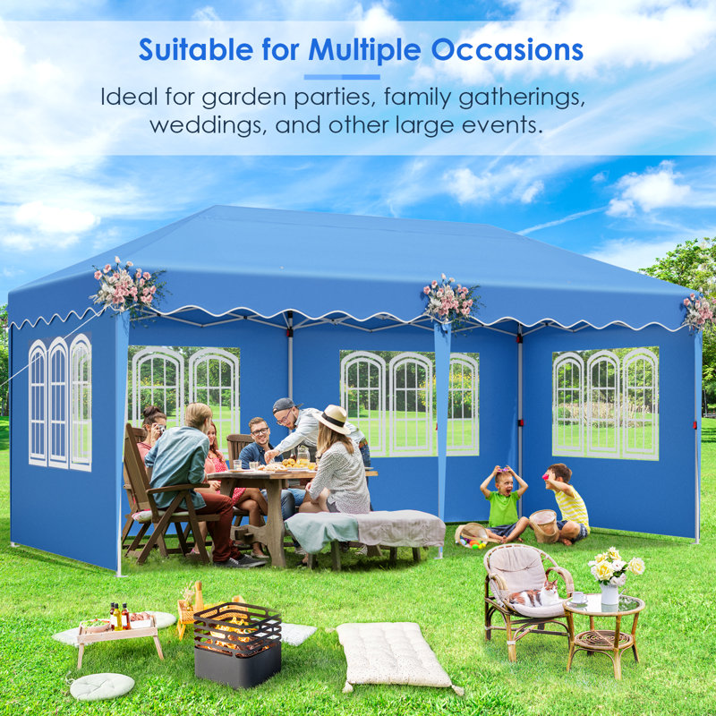 20 Ft. W x 10 Ft. D Steel Pop-Up Canopy, Blue
