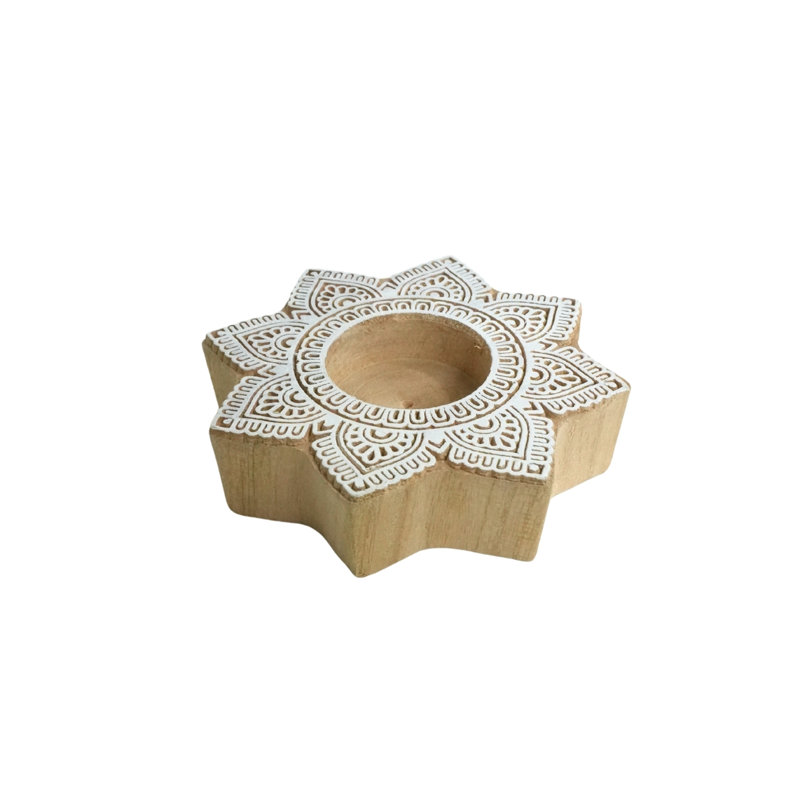  Wood Candle Holder 4x4 Artisan Block with Rich Stain Finish for Living Room or Bedroom Accent-(Pack Of-2), 2