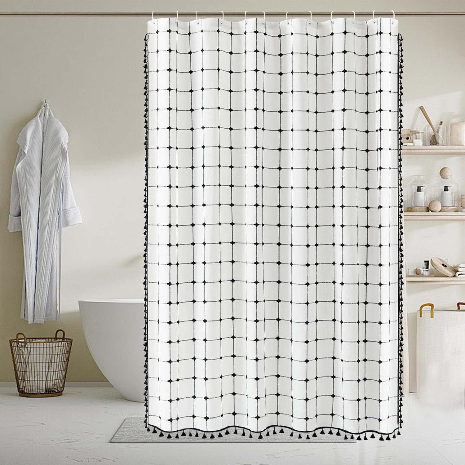 MitoVilla White Boho Shower Curtain For Luxury Bathroom Decor, 72 X 72, image size:1500x1500