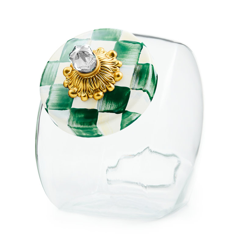 Emerald Check Glass/Brass/Steel Jar