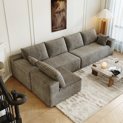 Canapé modulaire Boneless de 135,4 po avec méridienne en L et méridienne en forme de L, canapé rembourré minimaliste moderne pour le salon, canapé d'angle à assise profonde, aucune méridienne d'assemblage requise (méridienne orientée vers la droite)
