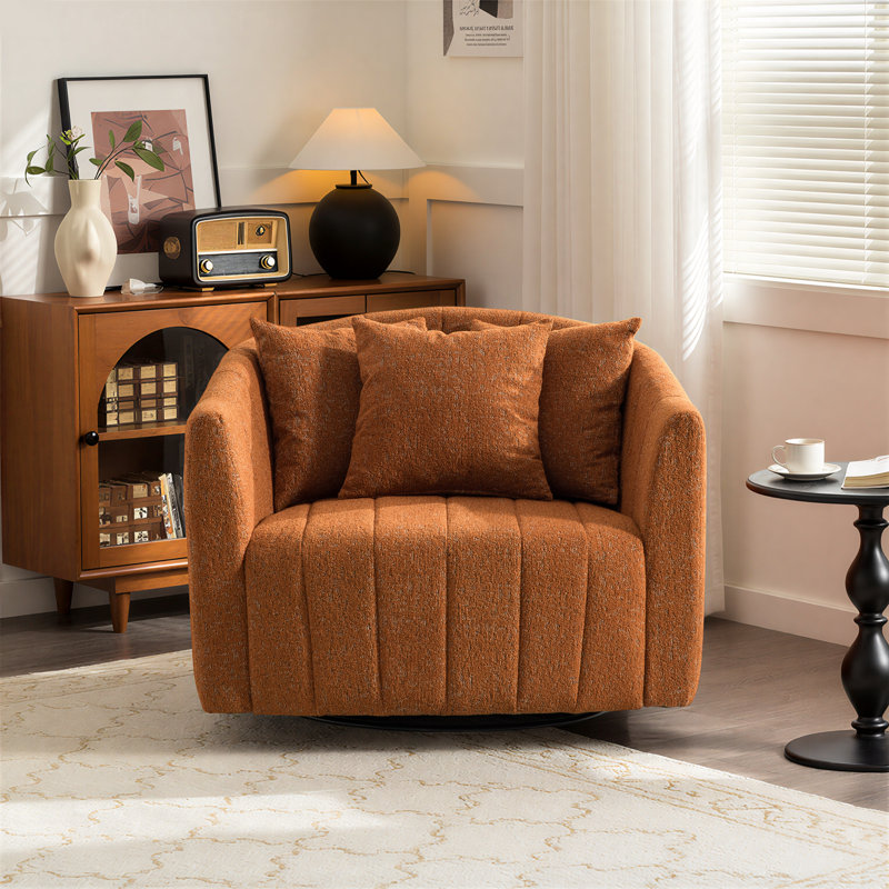 Fauteuil demi-tonneau pivotant rembourré, Chenille orange